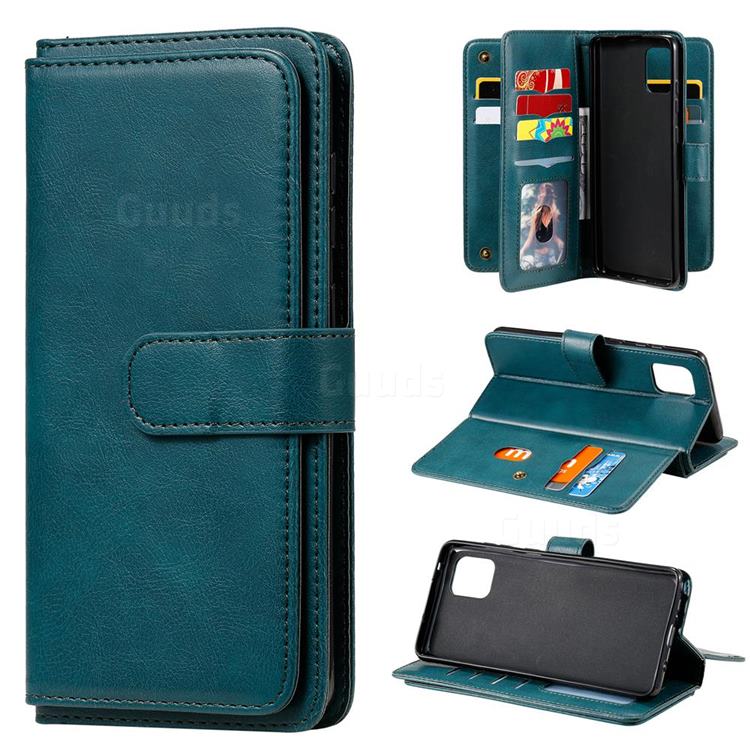 Multi-function Ten Card Slots and Photo Frame PU Leather Wallet Phone Case Cover for Samsung Galaxy A81 - Dark Green