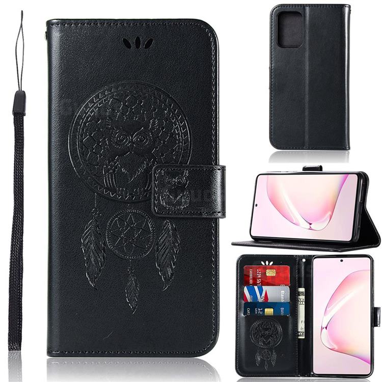 Intricate Embossing Owl Campanula Leather Wallet Case for Samsung Galaxy A81 - Black