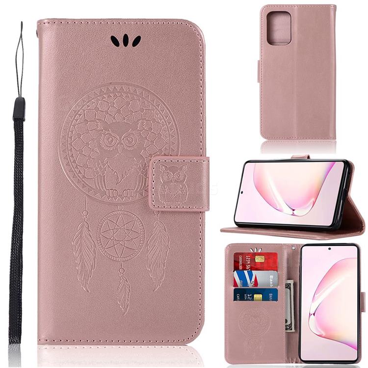 Intricate Embossing Owl Campanula Leather Wallet Case for Samsung Galaxy A81 - Rose Gold