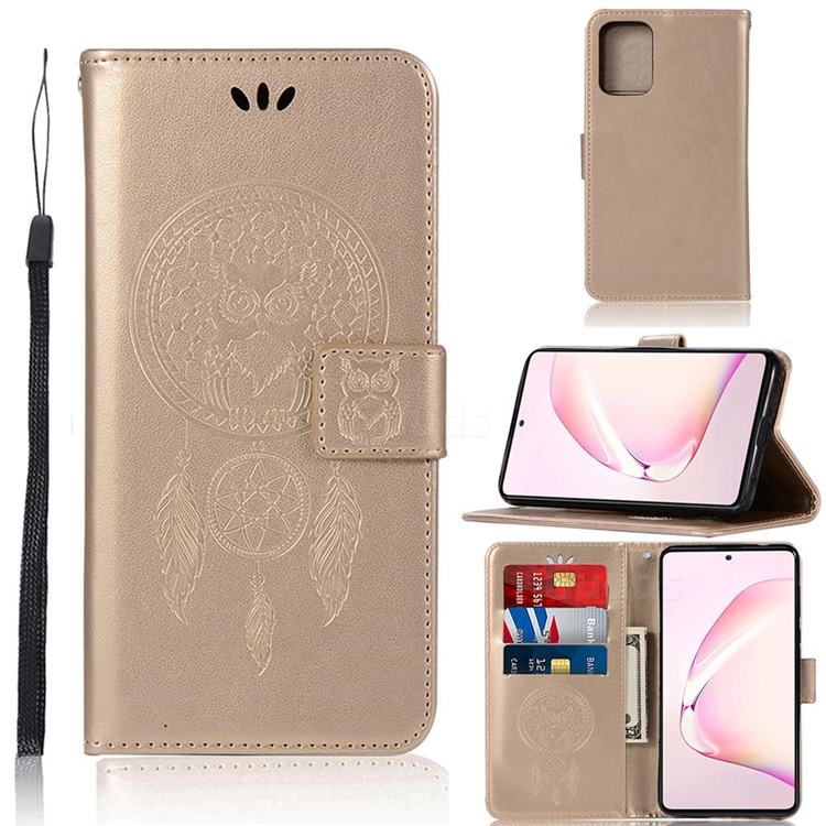 Intricate Embossing Owl Campanula Leather Wallet Case for Samsung Galaxy A81 - Champagne
