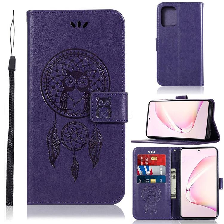 Intricate Embossing Owl Campanula Leather Wallet Case for Samsung Galaxy A81 - Purple