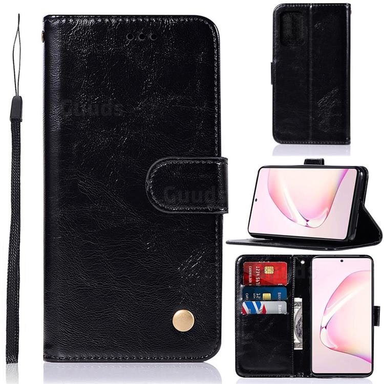 Luxury Retro Leather Wallet Case for Samsung Galaxy A81 - Black