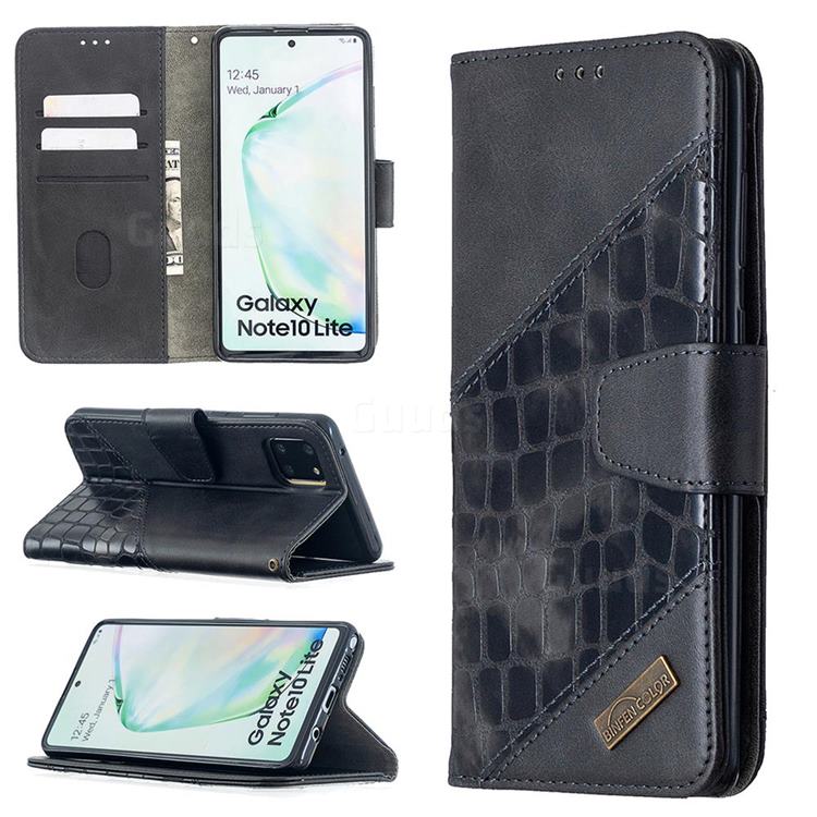 BinfenColor BF04 Color Block Stitching Crocodile Leather Case Cover for Samsung Galaxy A81 - Black