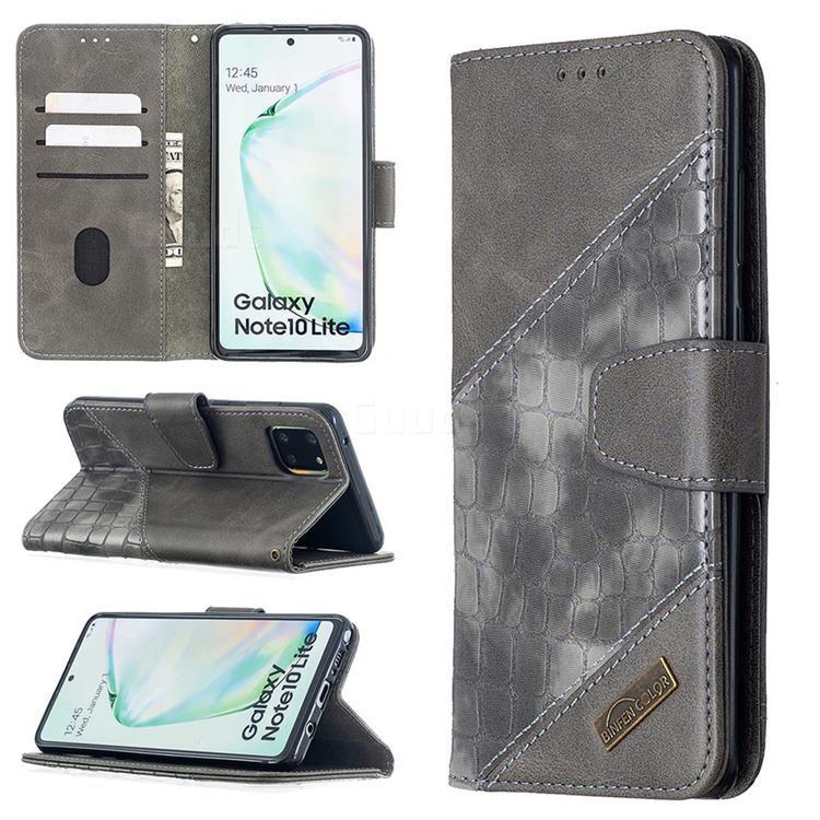 BinfenColor BF04 Color Block Stitching Crocodile Leather Case Cover for Samsung Galaxy A81 - Gray
