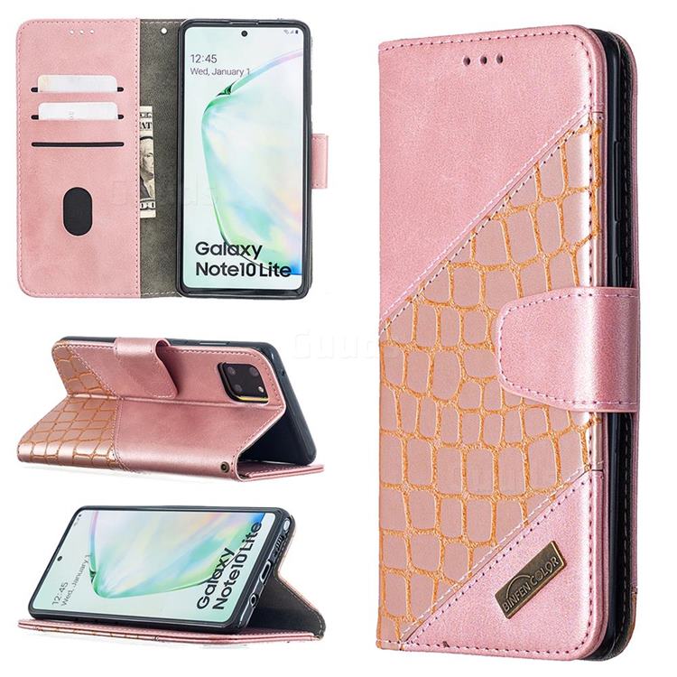 BinfenColor BF04 Color Block Stitching Crocodile Leather Case Cover for Samsung Galaxy A81 - Rose Gold