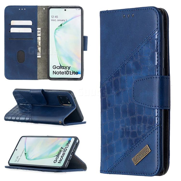 BinfenColor BF04 Color Block Stitching Crocodile Leather Case Cover for Samsung Galaxy A81 - Blue