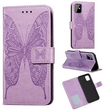 Intricate Embossing Vivid Butterfly Leather Wallet Case for Samsung Galaxy A81 - Purple