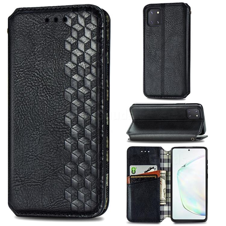 Ultra Slim Fashion Business Card Magnetic Automatic Suction Leather Flip Cover for Samsung Galaxy A81 - Black