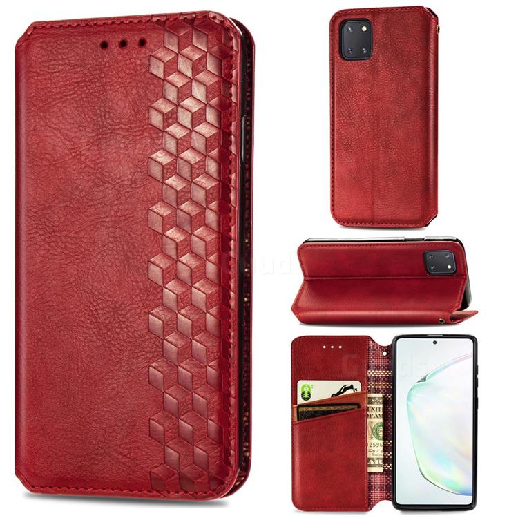Ultra Slim Fashion Business Card Magnetic Automatic Suction Leather Flip Cover for Samsung Galaxy A81 - Red