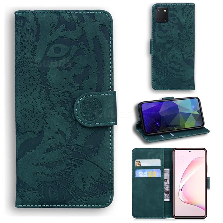 Intricate Embossing Tiger Face Leather Wallet Case for Samsung Galaxy A81 - Green