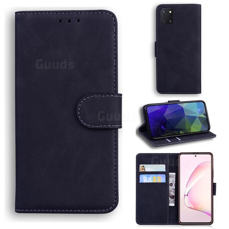 Retro Classic Skin Feel Leather Wallet Phone Case for Samsung Galaxy A81 - Black