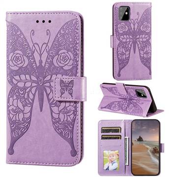 Intricate Embossing Rose Flower Butterfly Leather Wallet Case for Samsung Galaxy A81 - Purple
