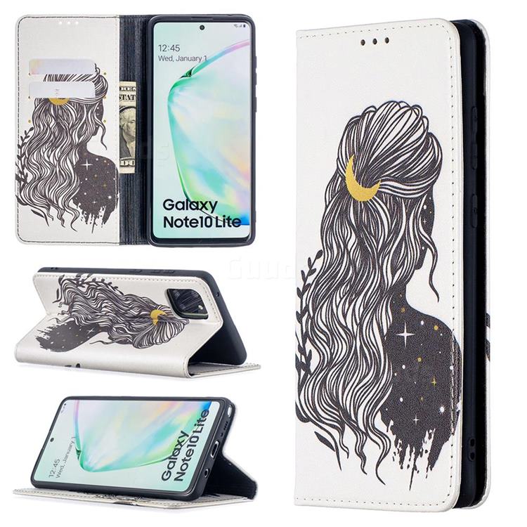 Girl with Long Hair Slim Magnetic Attraction Wallet Flip Cover for Samsung Galaxy A81