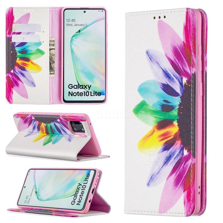 Sun Flower Slim Magnetic Attraction Wallet Flip Cover for Samsung Galaxy A81