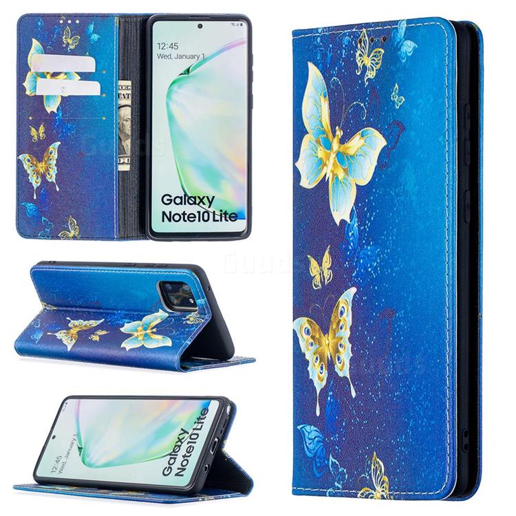 Gold Butterfly Slim Magnetic Attraction Wallet Flip Cover for Samsung Galaxy A81
