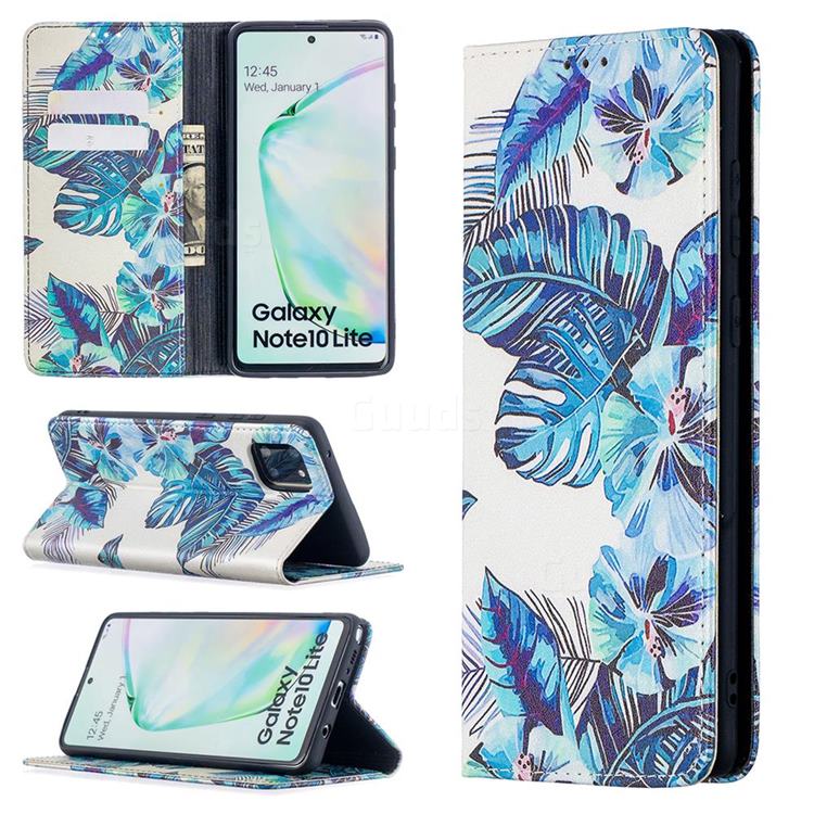 Blue Leaf Slim Magnetic Attraction Wallet Flip Cover for Samsung Galaxy A81