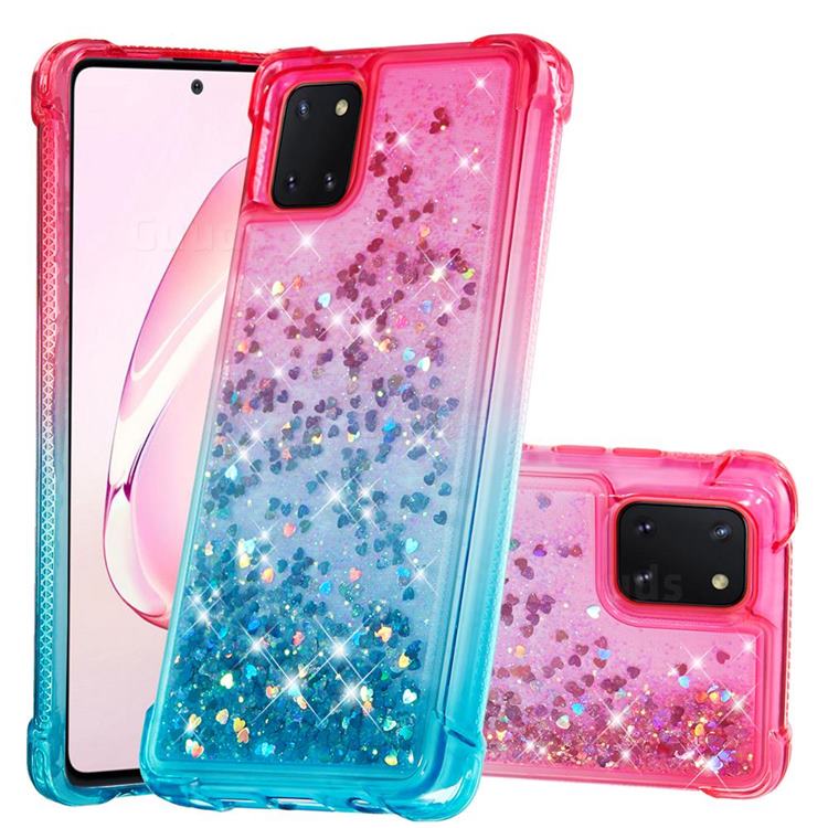 Rainbow Gradient Liquid Glitter Quicksand Sequins Phone Case for Samsung Galaxy A81 - Pink Blue