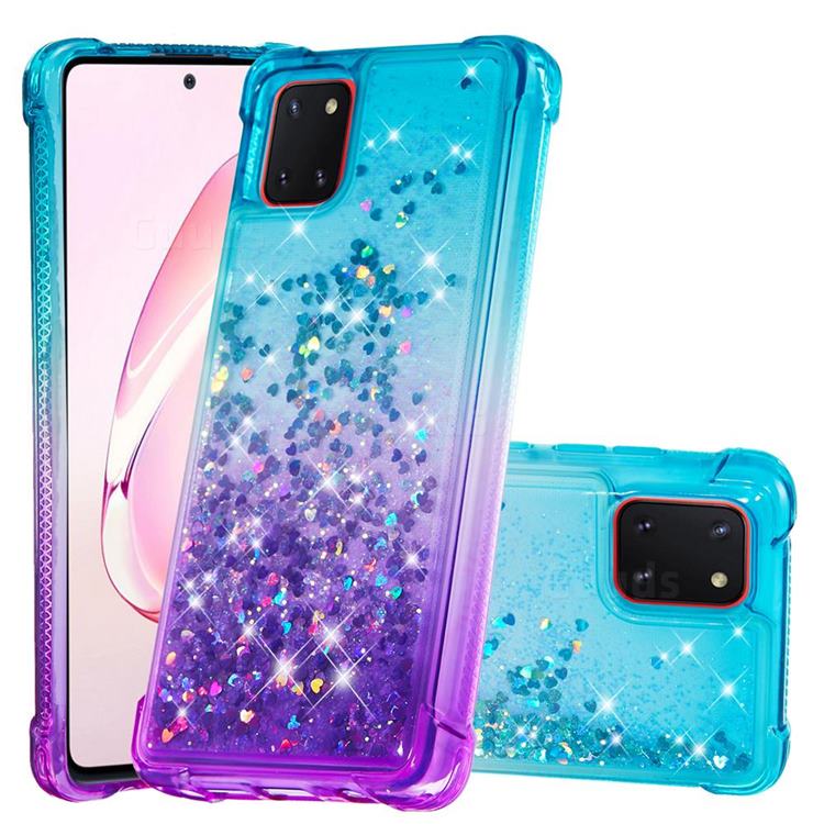 Rainbow Gradient Liquid Glitter Quicksand Sequins Phone Case for Samsung Galaxy A81 - Blue Purple