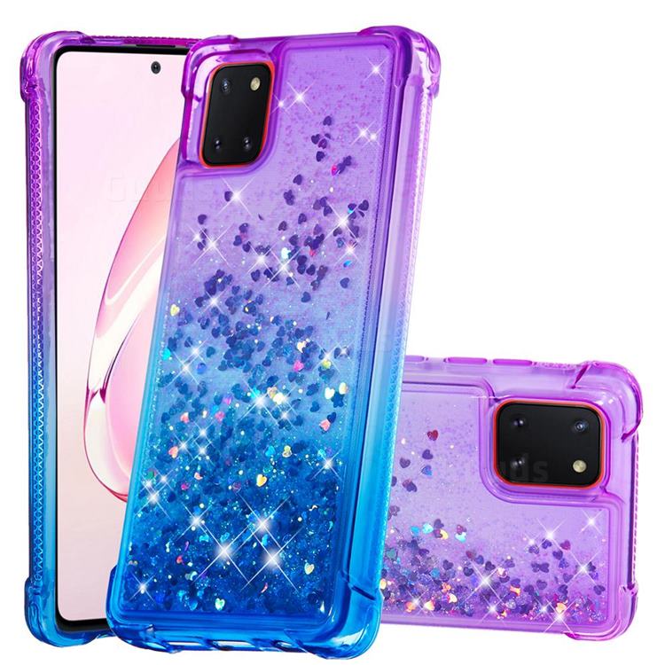 Rainbow Gradient Liquid Glitter Quicksand Sequins Phone Case for Samsung Galaxy A81 - Purple Blue