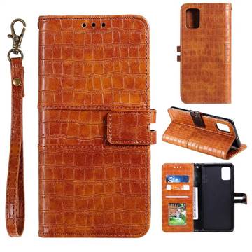 Luxury Crocodile Magnetic Leather Wallet Phone Case for Samsung Galaxy A81 - Brown