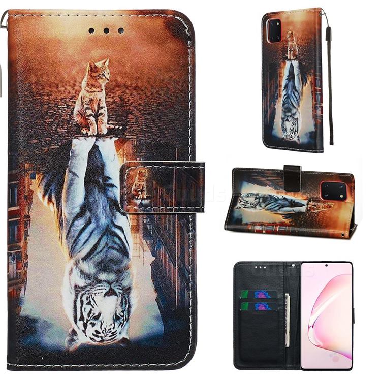 Cat and Tiger Matte Leather Wallet Phone Case for Samsung Galaxy A81