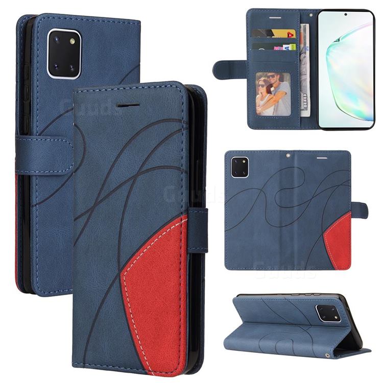 Luxury Two-color Stitching Leather Wallet Case Cover for Samsung Galaxy A81 - Blue