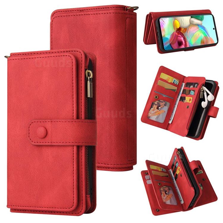 Luxury Multi-functional Zipper Wallet Leather Phone Case Cover for Samsung Galaxy A81 - Red