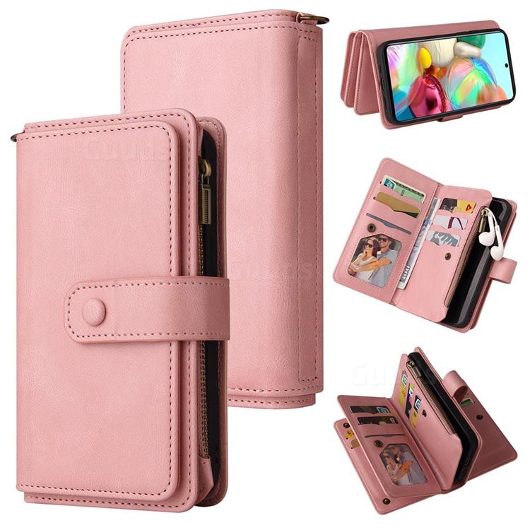 Luxury Multi-functional Zipper Wallet Leather Phone Case Cover for Samsung Galaxy A81 - Pink