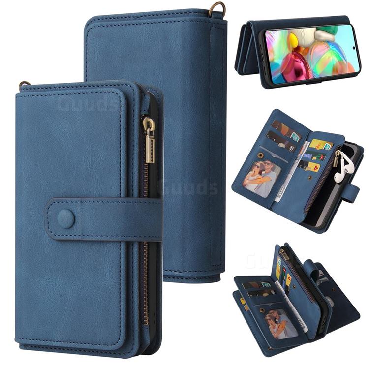 Luxury Multi-functional Zipper Wallet Leather Phone Case Cover for Samsung Galaxy A81 - Blue