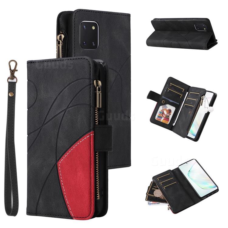 Luxury Two-color Stitching Multi-function Zipper Leather Wallet Case Cover for Samsung Galaxy A81 - Black