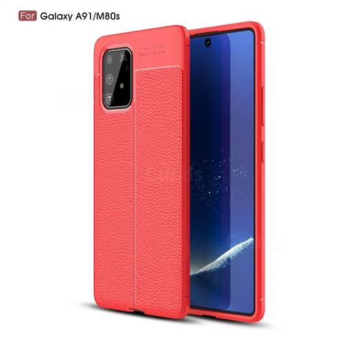 Luxury Auto Focus Litchi Texture Silicone TPU Back Cover for Samsung Galaxy A91 - Red