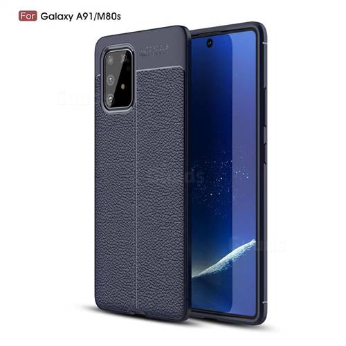 Luxury Auto Focus Litchi Texture Silicone TPU Back Cover for Samsung Galaxy A91 - Dark Blue