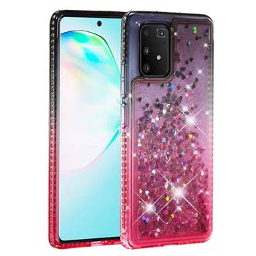 Diamond Frame Liquid Glitter Quicksand Sequins Phone Case for Samsung Galaxy A91 - Gray Pink