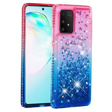 Diamond Frame Liquid Glitter Quicksand Sequins Phone Case for Samsung Galaxy A91 - Pink Blue