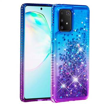 Diamond Frame Liquid Glitter Quicksand Sequins Phone Case for Samsung Galaxy A91 - Blue Purple