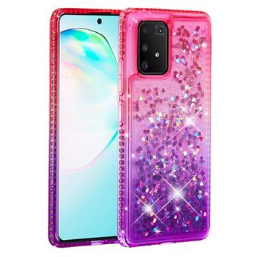 Diamond Frame Liquid Glitter Quicksand Sequins Phone Case for Samsung Galaxy A91 - Pink Purple