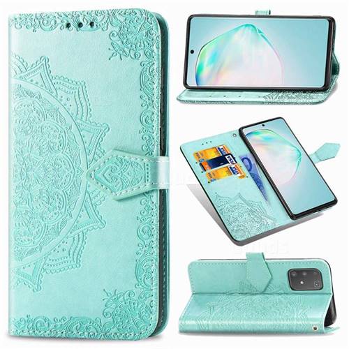 Embossing Imprint Mandala Flower Leather Wallet Case for Samsung Galaxy A91 - Green
