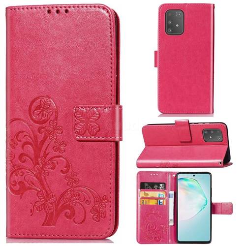 Embossing Imprint Four-Leaf Clover Leather Wallet Case for Samsung Galaxy A91 - Rose