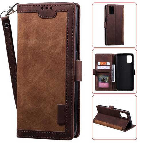 Luxury Retro Stitching Leather Wallet Phone Case for Samsung Galaxy A91 - Dark Brown