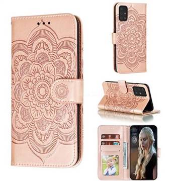 Intricate Embossing Datura Solar Leather Wallet Case for Samsung Galaxy A91 - Rose Gold