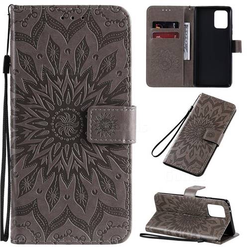 Embossing Sunflower Leather Wallet Case for Samsung Galaxy A91 - Gray