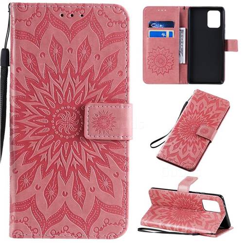 Embossing Sunflower Leather Wallet Case for Samsung Galaxy A91 - Pink