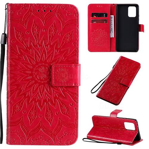 Embossing Sunflower Leather Wallet Case for Samsung Galaxy A91 - Red