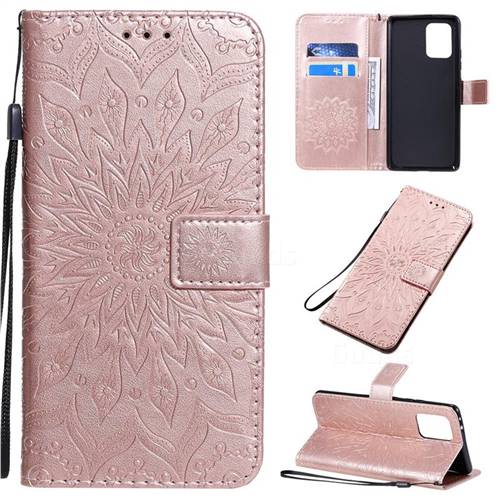 Embossing Sunflower Leather Wallet Case for Samsung Galaxy A91 - Rose Gold