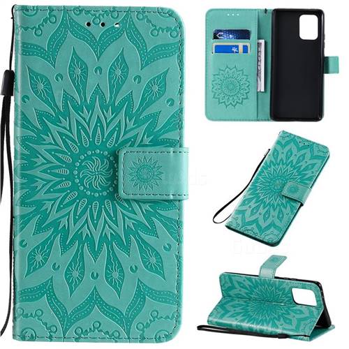 Embossing Sunflower Leather Wallet Case for Samsung Galaxy A91 - Green