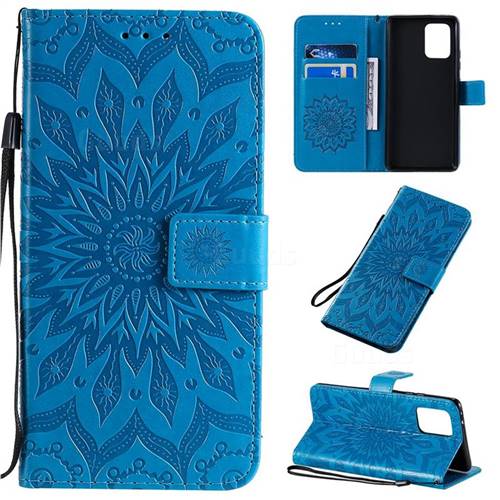 Embossing Sunflower Leather Wallet Case for Samsung Galaxy A91 - Blue