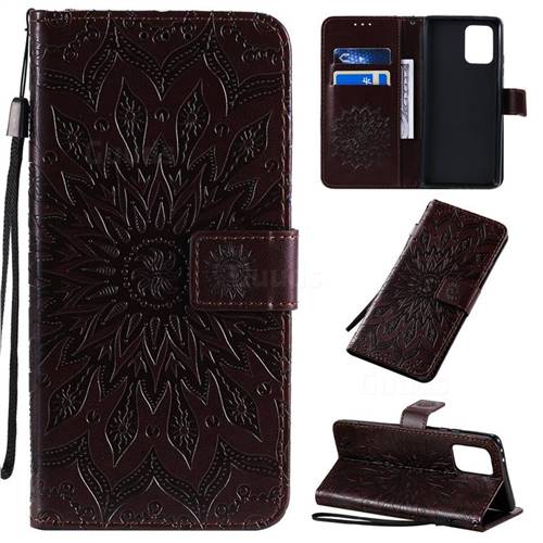 Embossing Sunflower Leather Wallet Case for Samsung Galaxy A91 - Brown