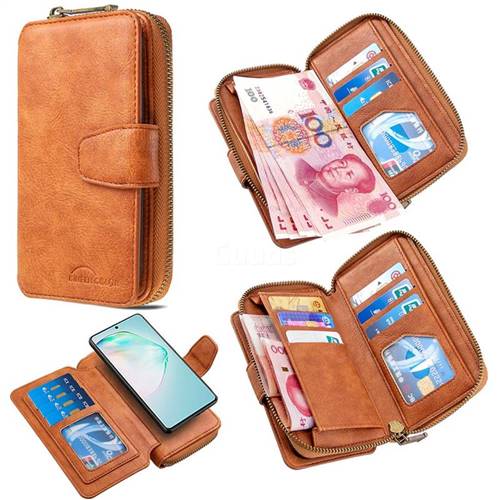 Binfen Color Retro Buckle Zipper Multifunction Leather Phone Wallet for Samsung Galaxy A91 - Brown