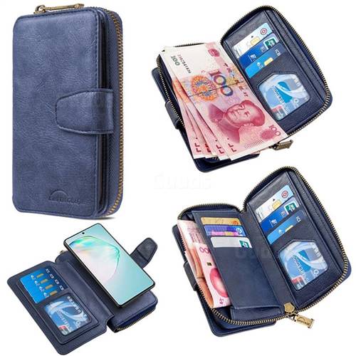 Binfen Color Retro Buckle Zipper Multifunction Leather Phone Wallet for Samsung Galaxy A91 - Blue