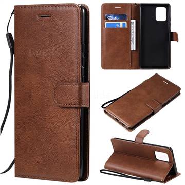 Retro Greek Classic Smooth PU Leather Wallet Phone Case for Samsung Galaxy A91 - Brown